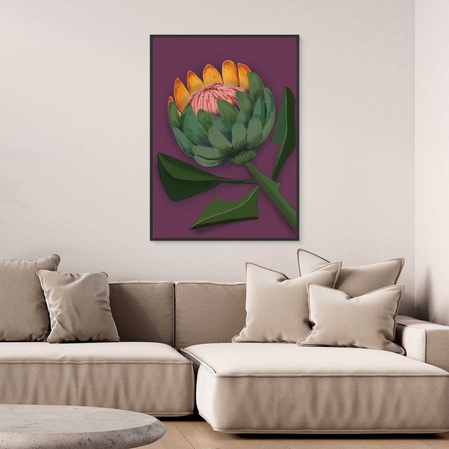 Giant King Protea #1 - gallery style print , oak or black floating frame