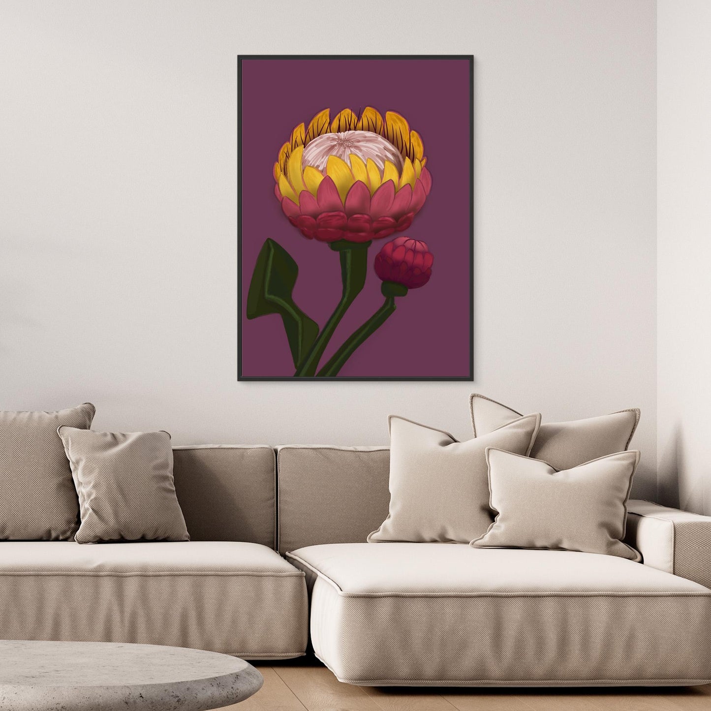 Giant King Protea #3 - gallery style print , oak or black floating frame