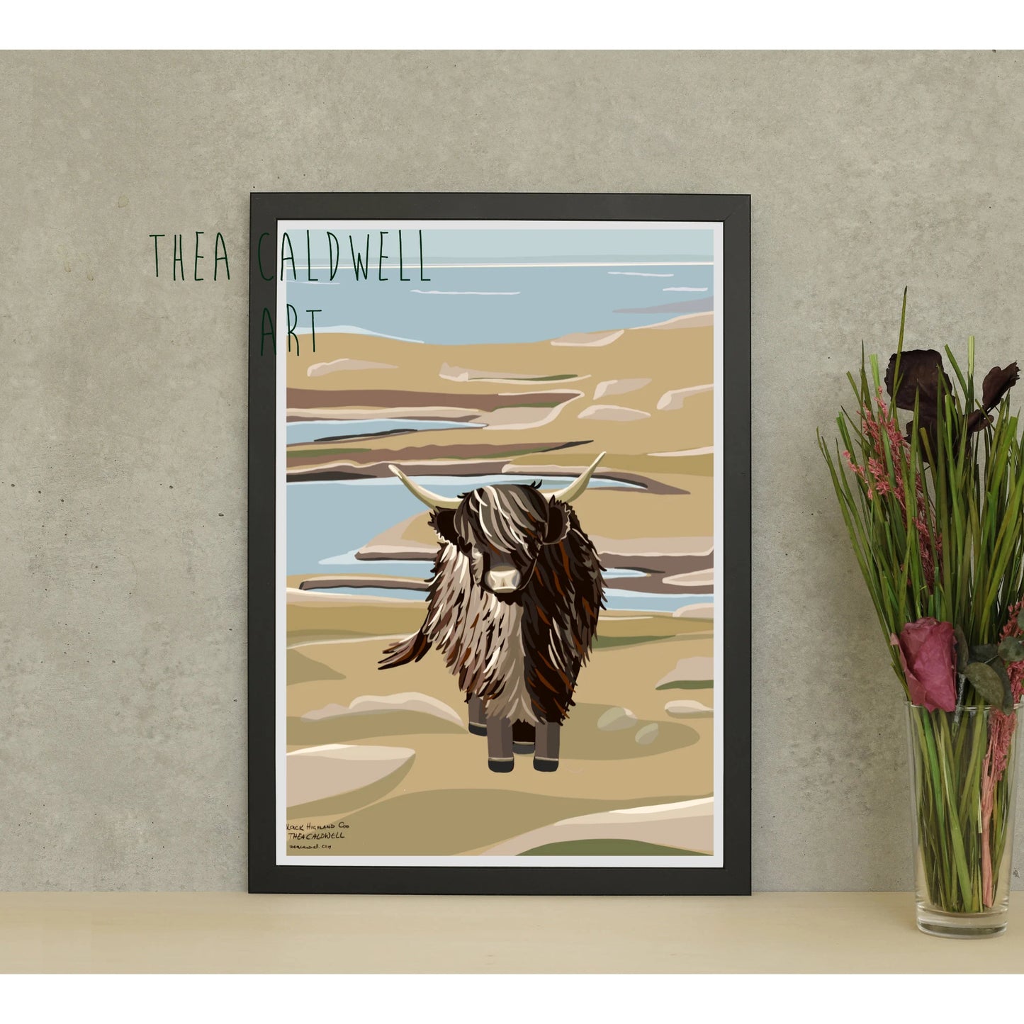 A3 Black Highland Cow -unframed quality card print. Scottish landmarks