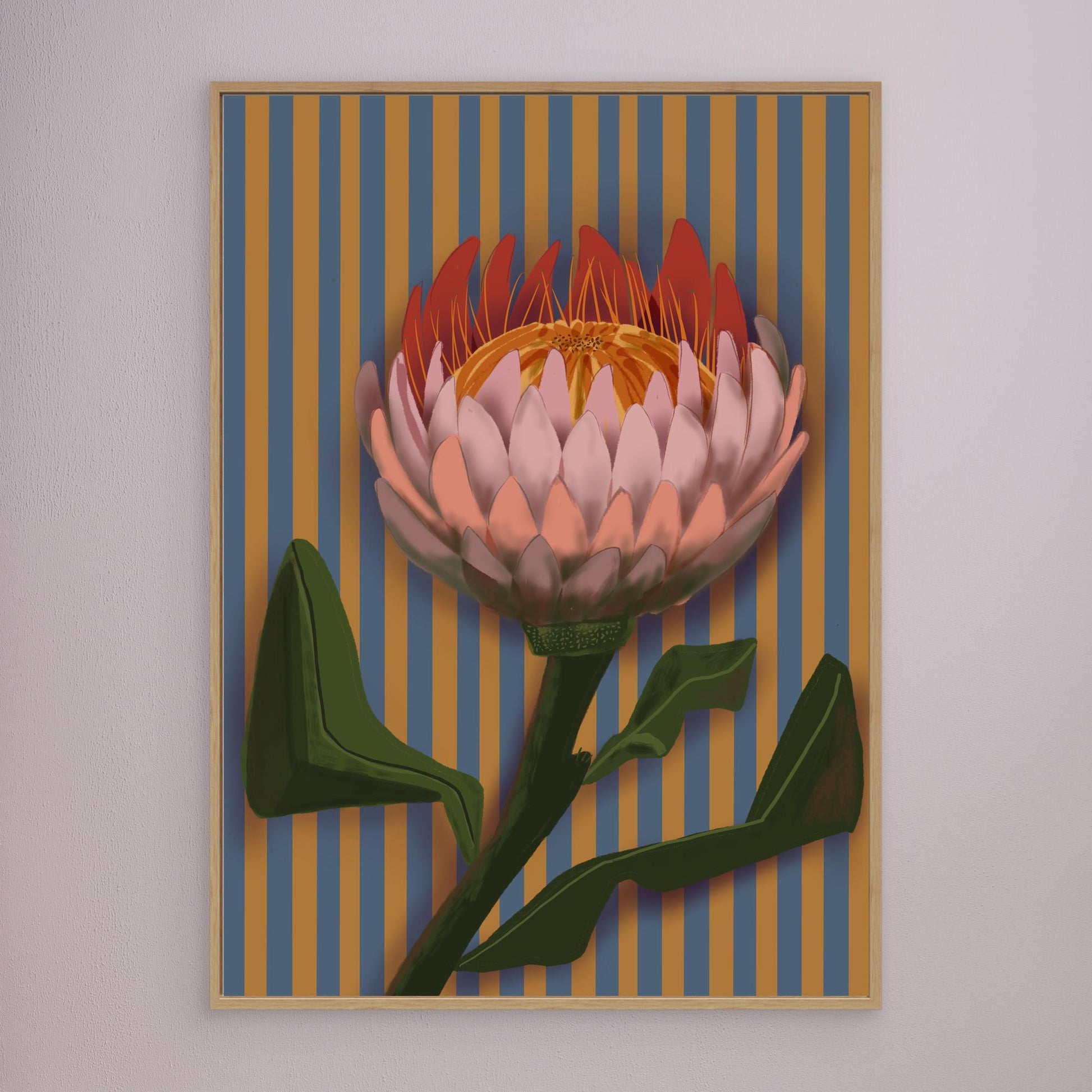 Giant King Protea #2 - gallery style print , oak or black floating frame 