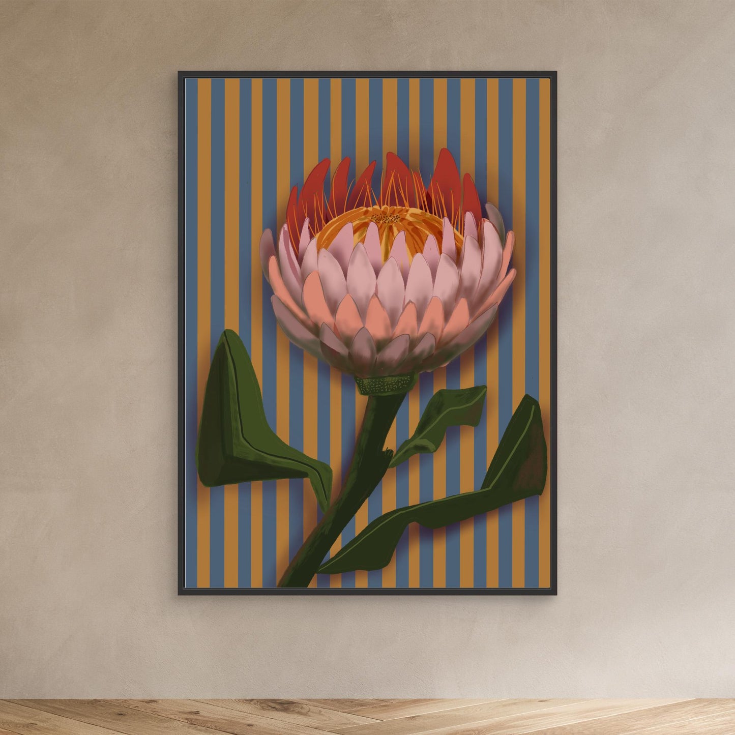 Giant King Protea #2 - gallery style print , oak or black floating frame 