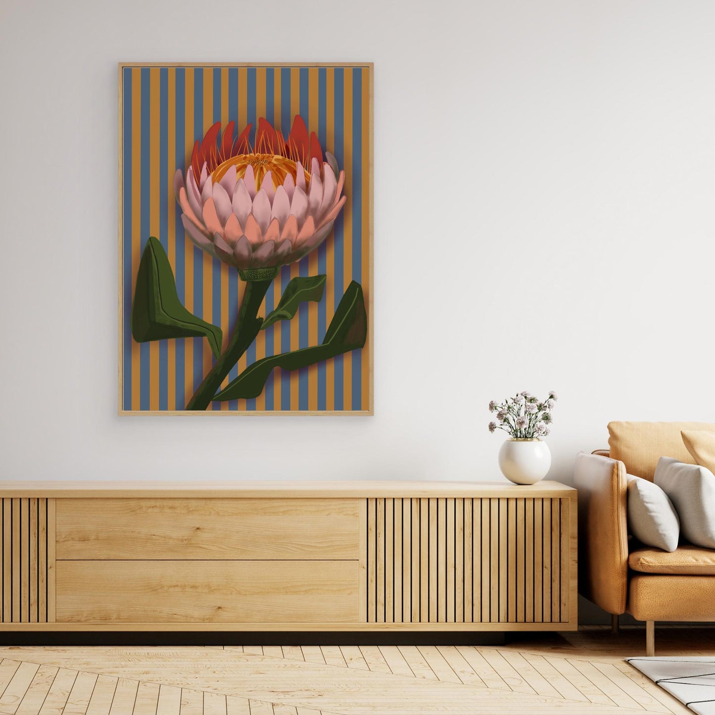 Giant King Protea #2 - gallery style print , oak or black floating frame 