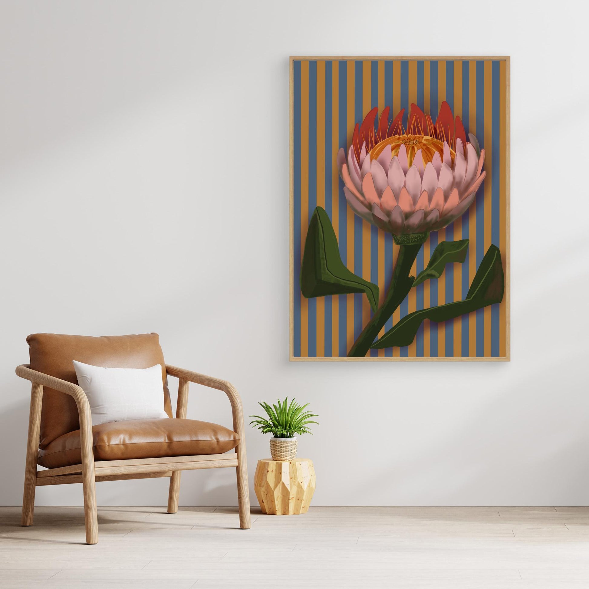 Giant King Protea #2 - gallery style print , oak or black floating frame 