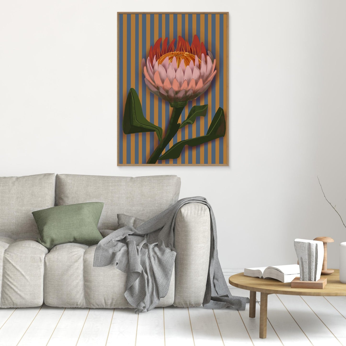 Giant King Protea #2 - gallery style print , oak or black floating frame 