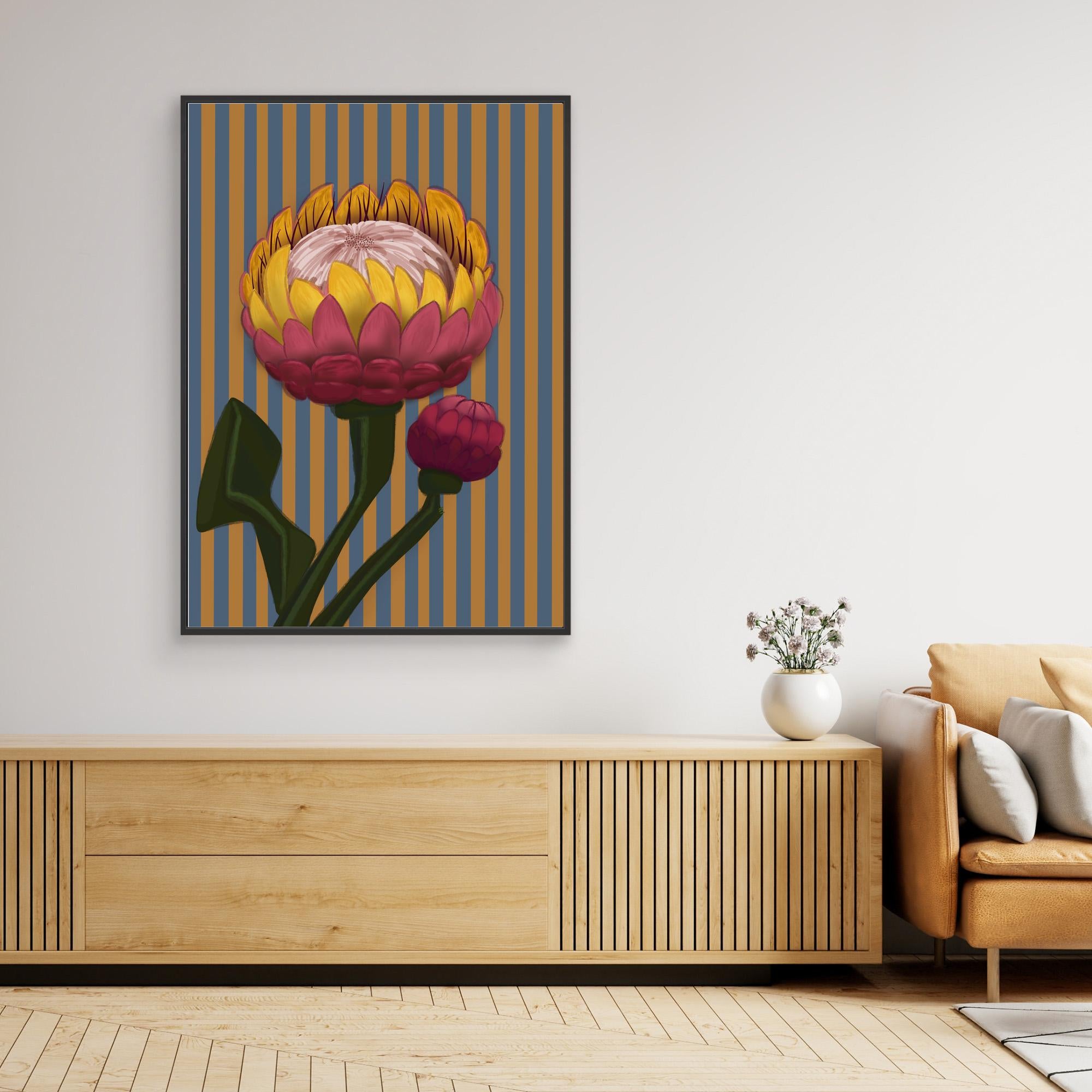 Giant King Protea #3 - gallery style print , oak or black floating frame 