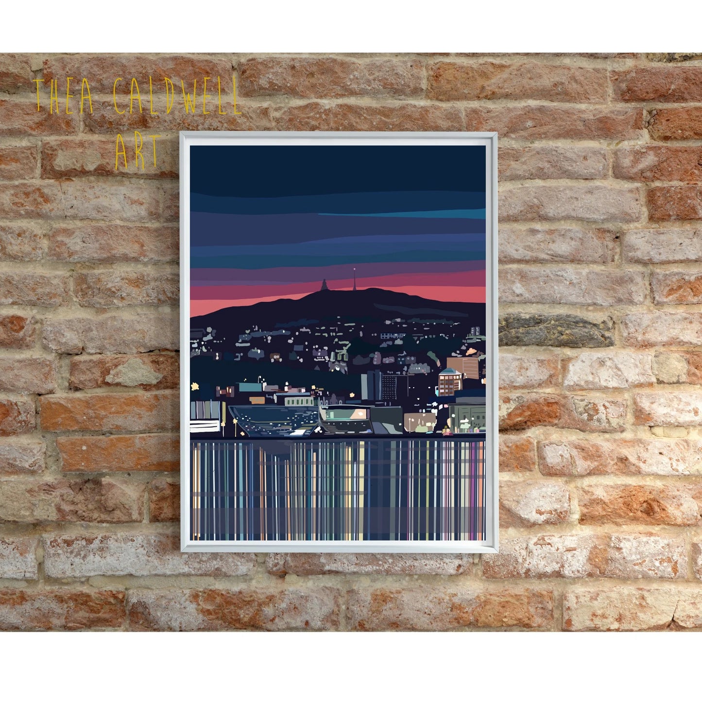 A3 Dundee at Night -unframed quality card print. Scottish landmarks