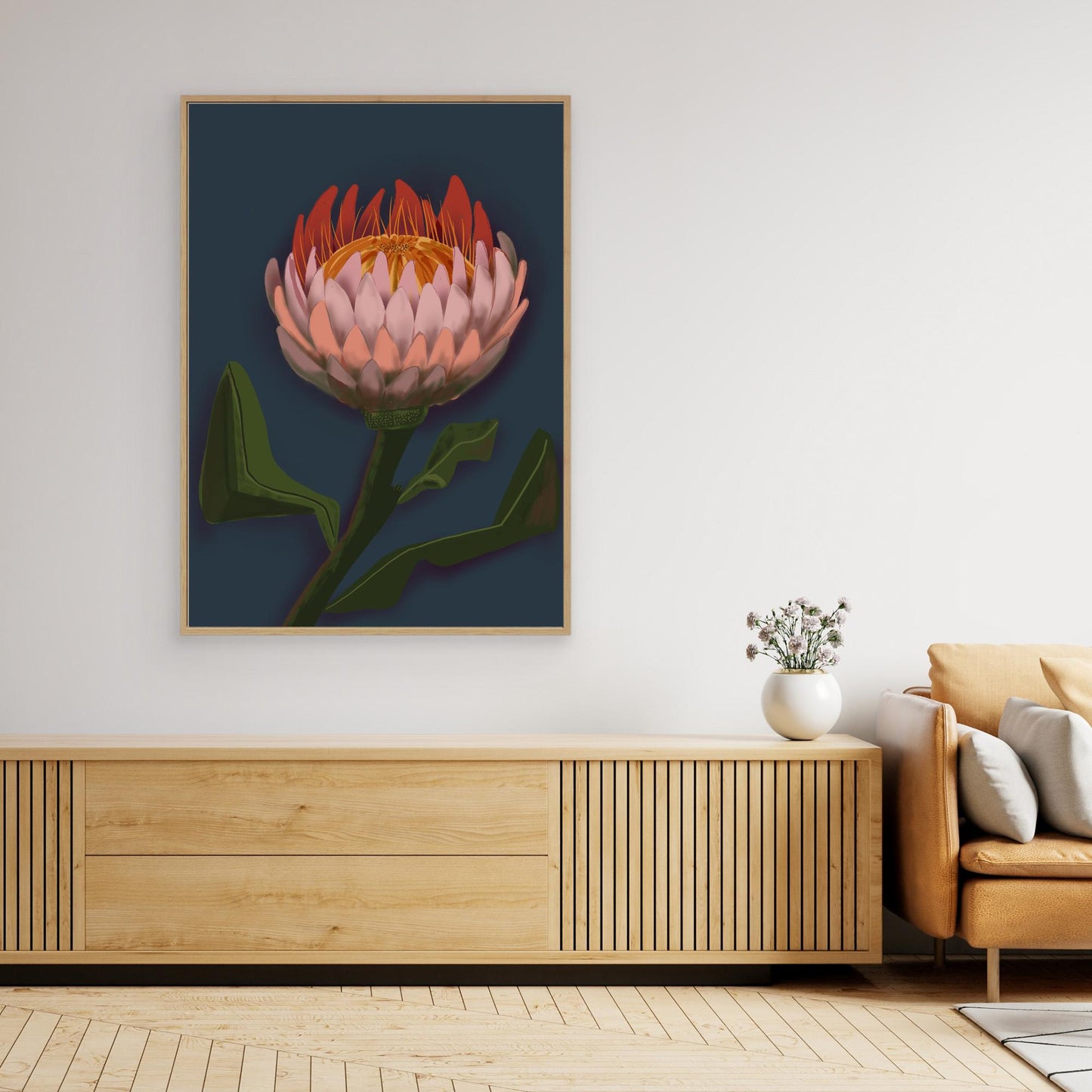 Giant King Protea #2 - gallery style print , oak or black floating frame