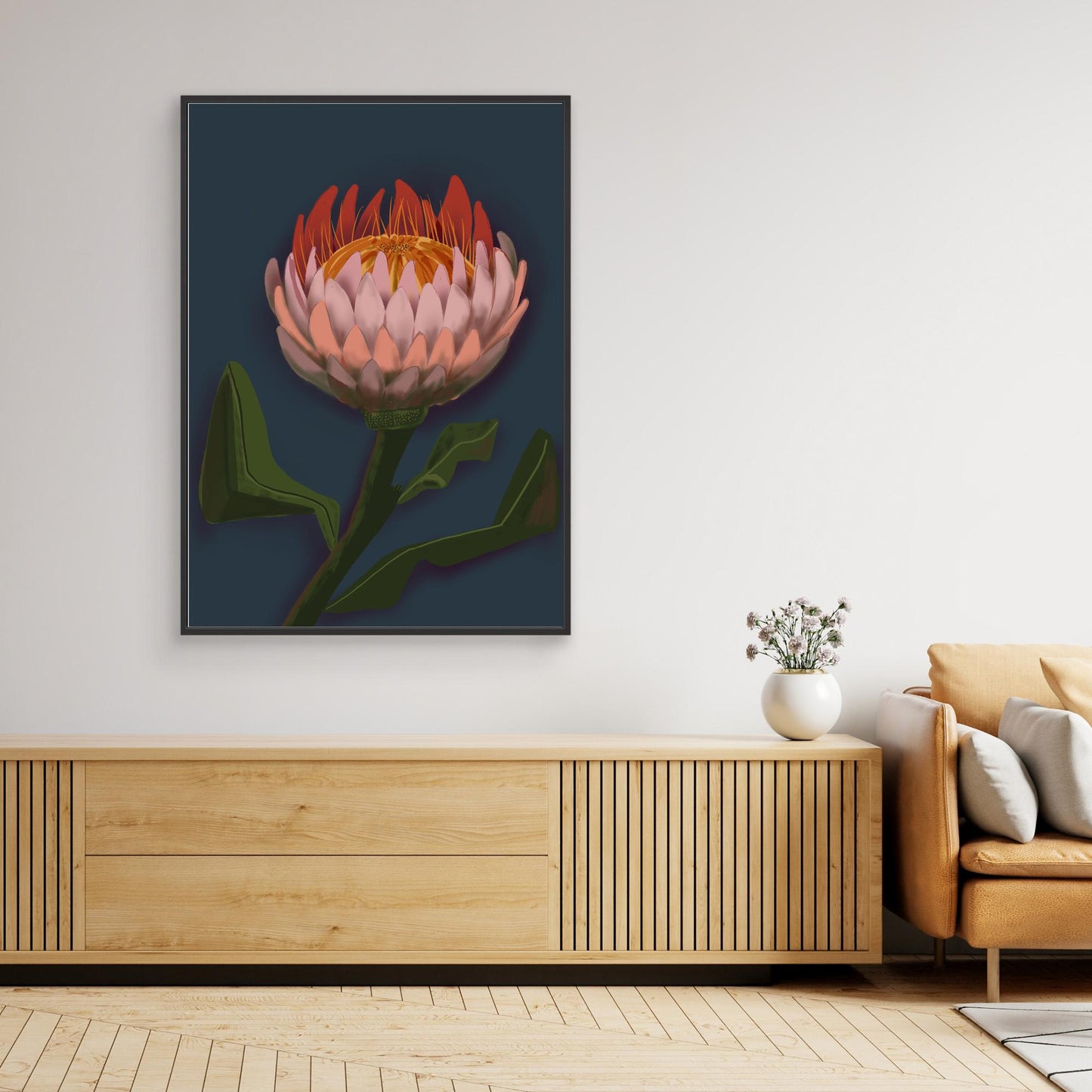 Giant King Protea #2 - gallery style print , oak or black floating frame