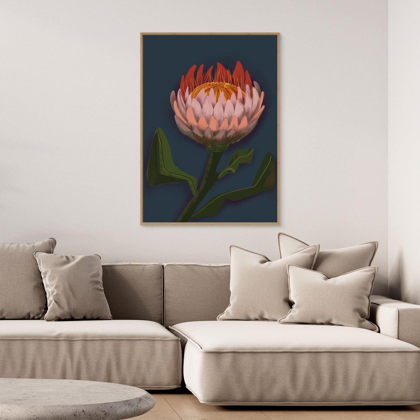 Giant King Protea #2 - gallery style print , oak or black floating frame