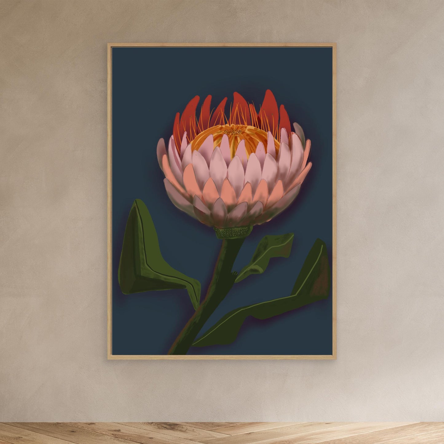 Giant King Protea #2 - gallery style print , oak or black floating frame