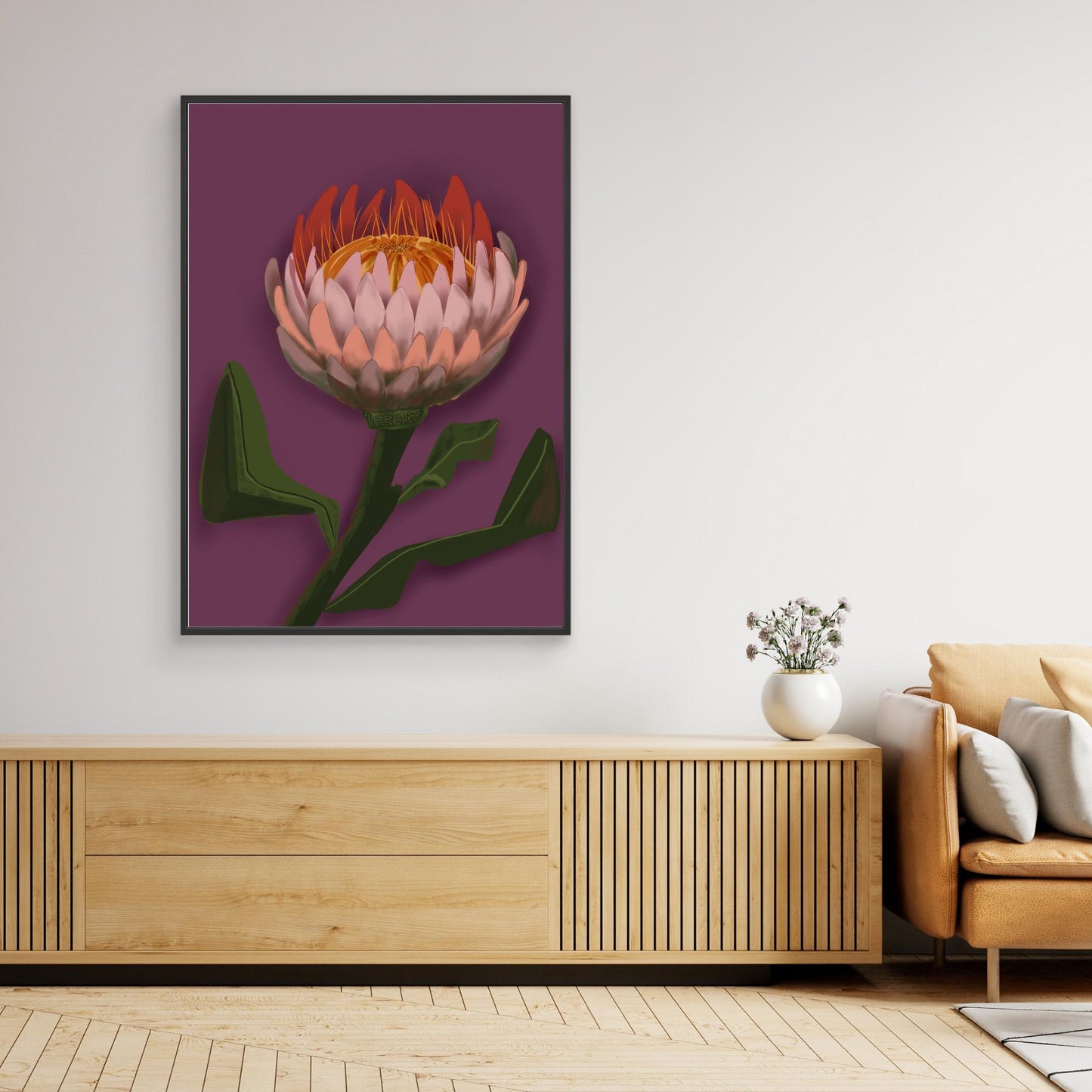 Giant King Protea #2 - gallery style print , oak or black floating frame