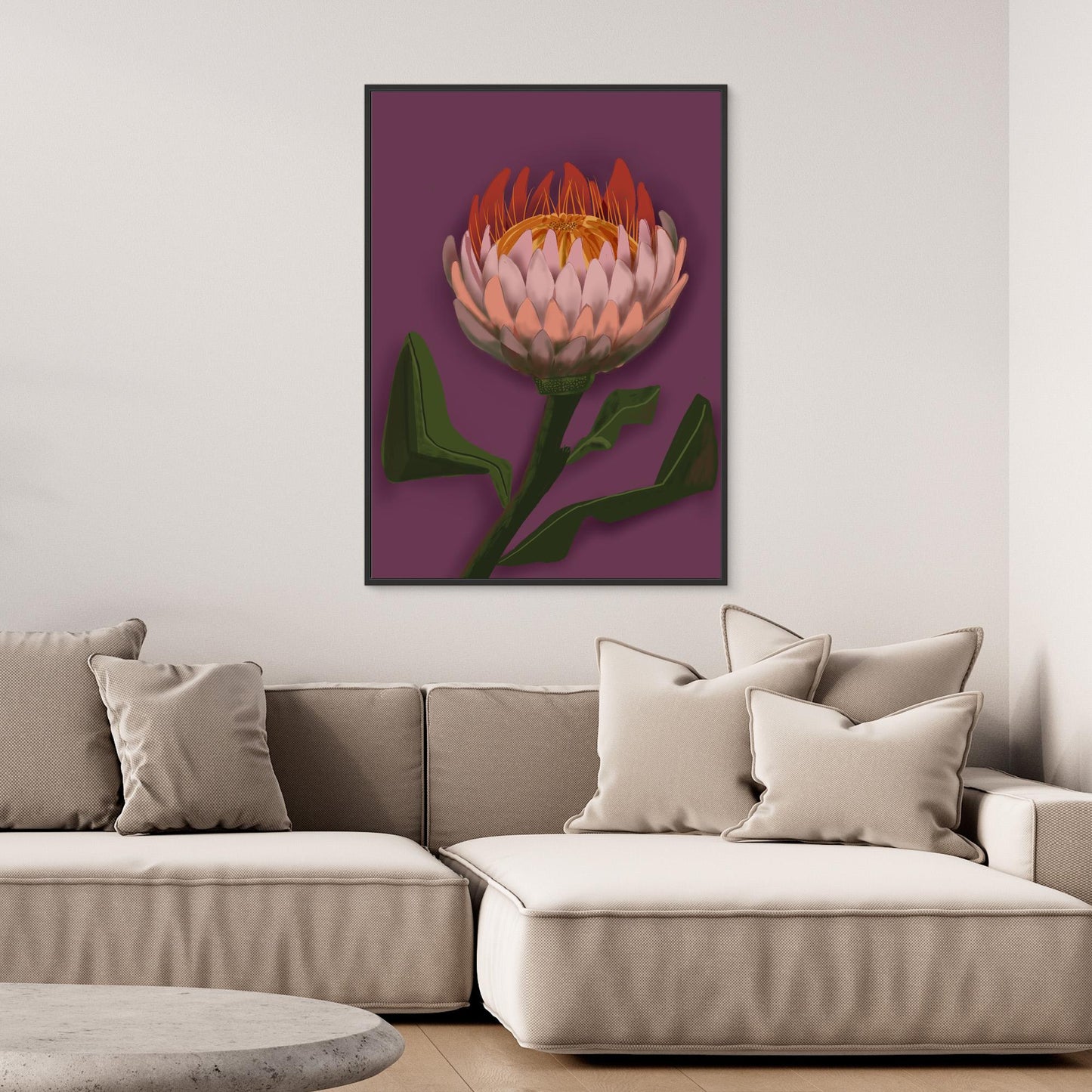 Giant King Protea #2 - gallery style print , oak or black floating frame