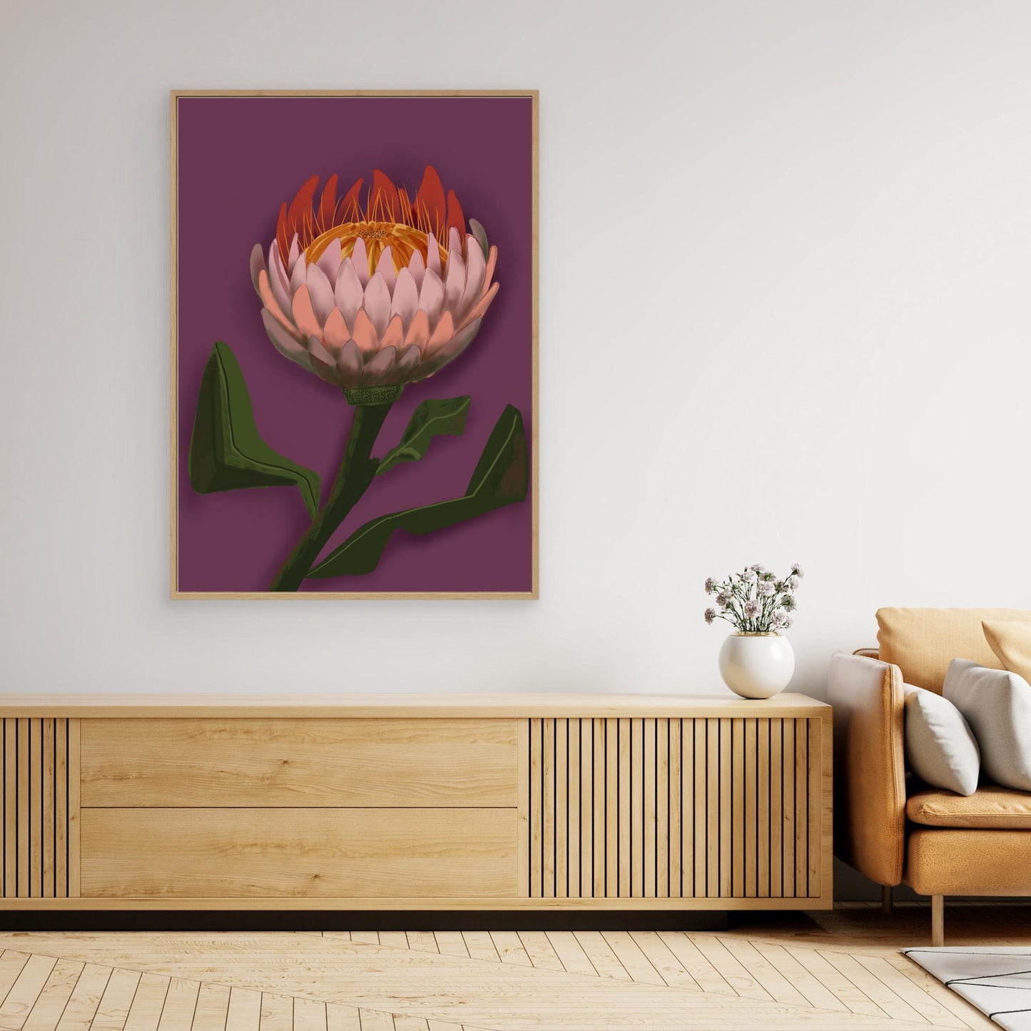 Giant King Protea #2 - gallery style print , oak or black floating frame