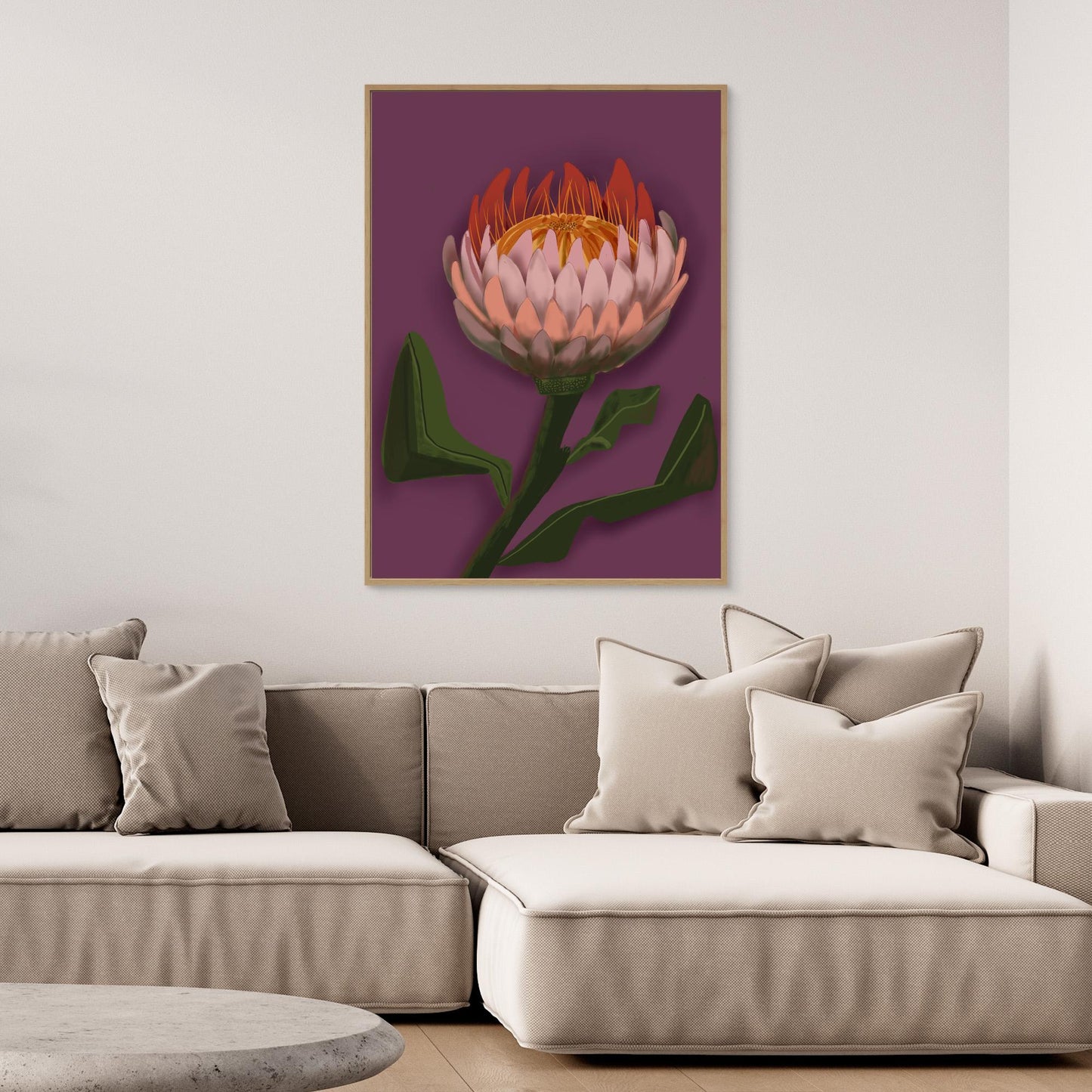 Giant King Protea #2 - gallery style print , oak or black floating frame