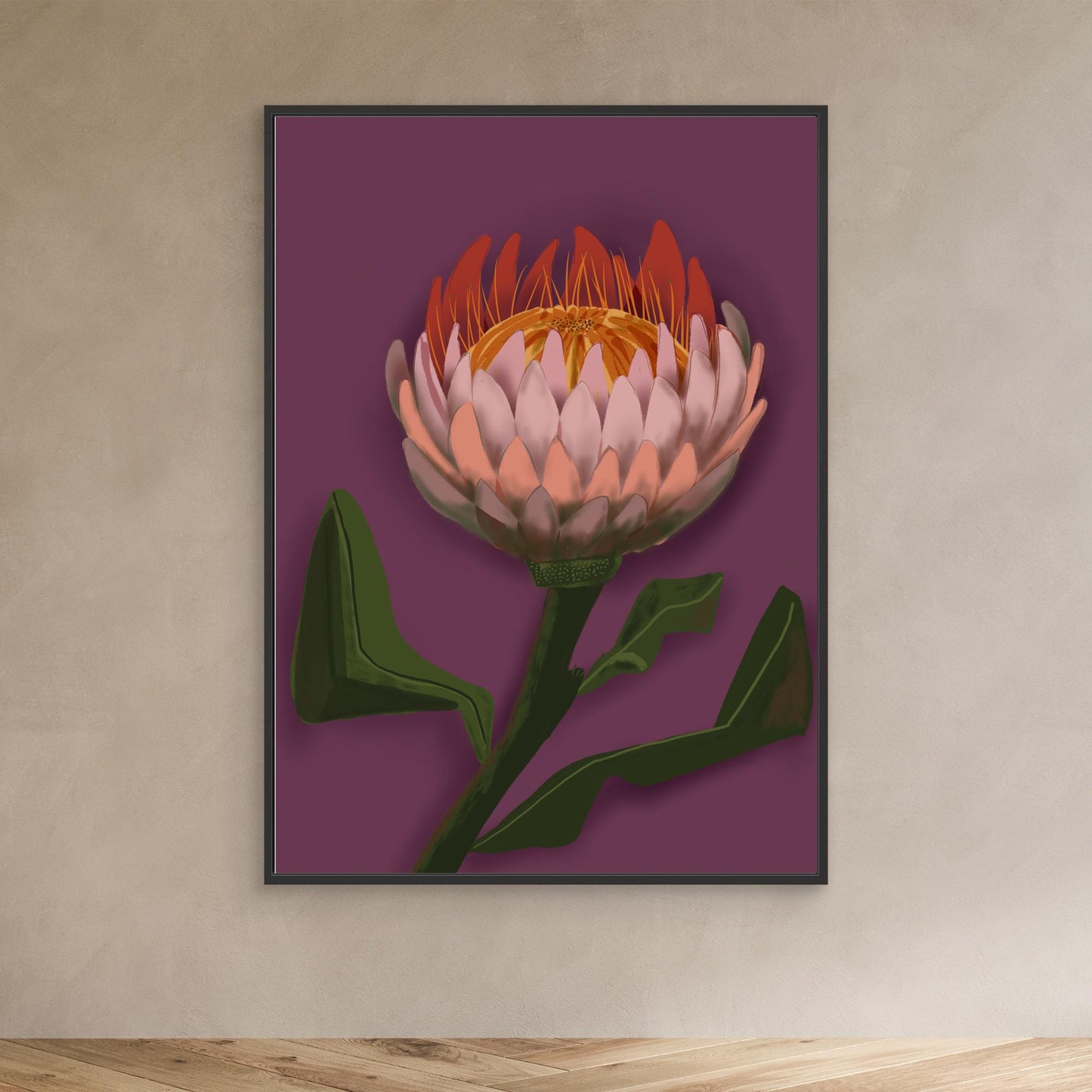 Giant King Protea #2 - gallery style print , oak or black floating frame