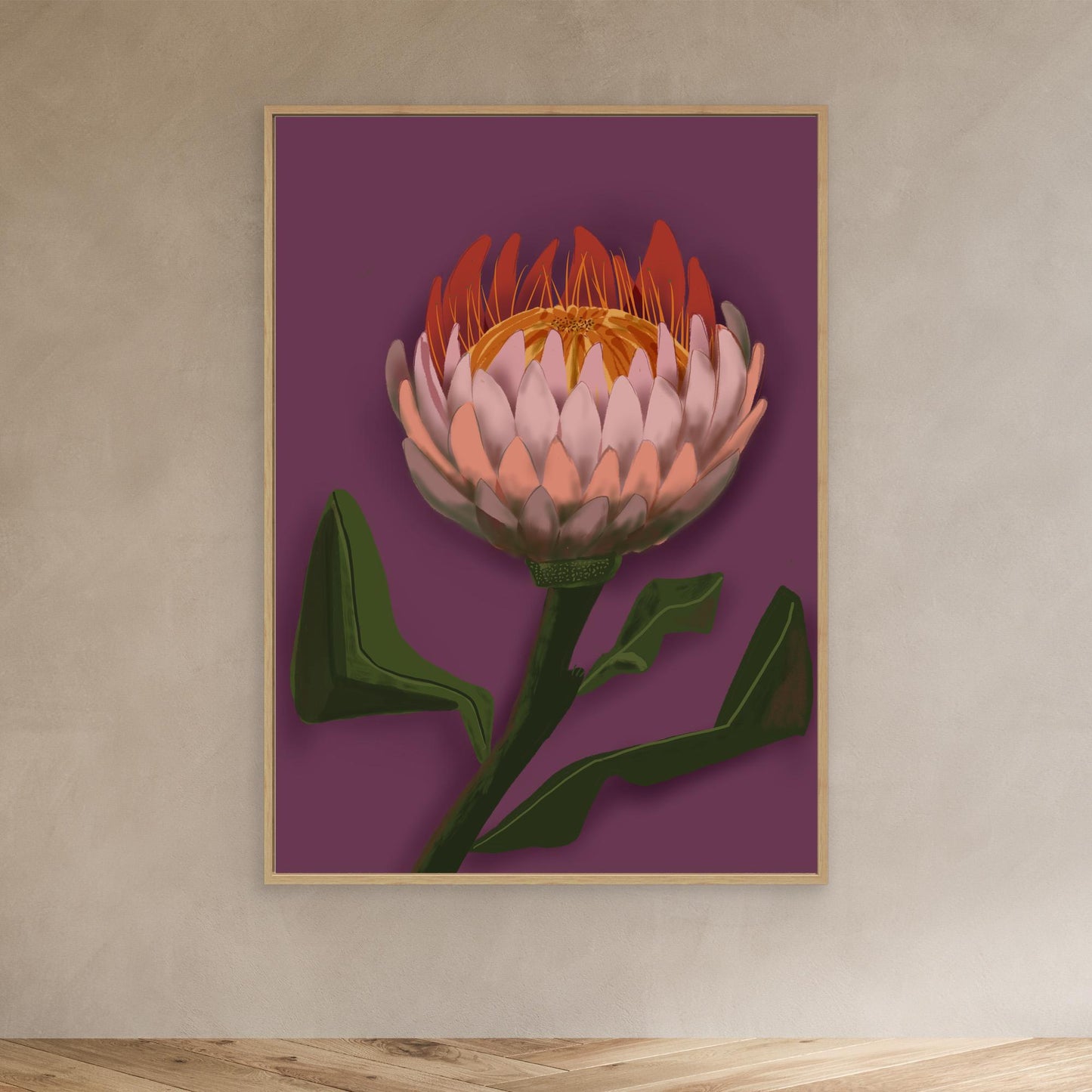 Giant King Protea #2 - gallery style print , oak or black floating frame