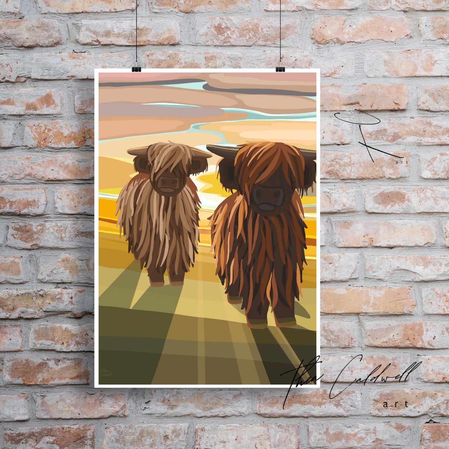 Unframed A3 :: Highland Coos at Dawn :: -A3 supreme quality matte archival paper . Scottish landmarks and destinations and animals