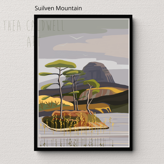 Suilven Mountain -A3 gallery quality canvas print, framed. Scottish landmarks
