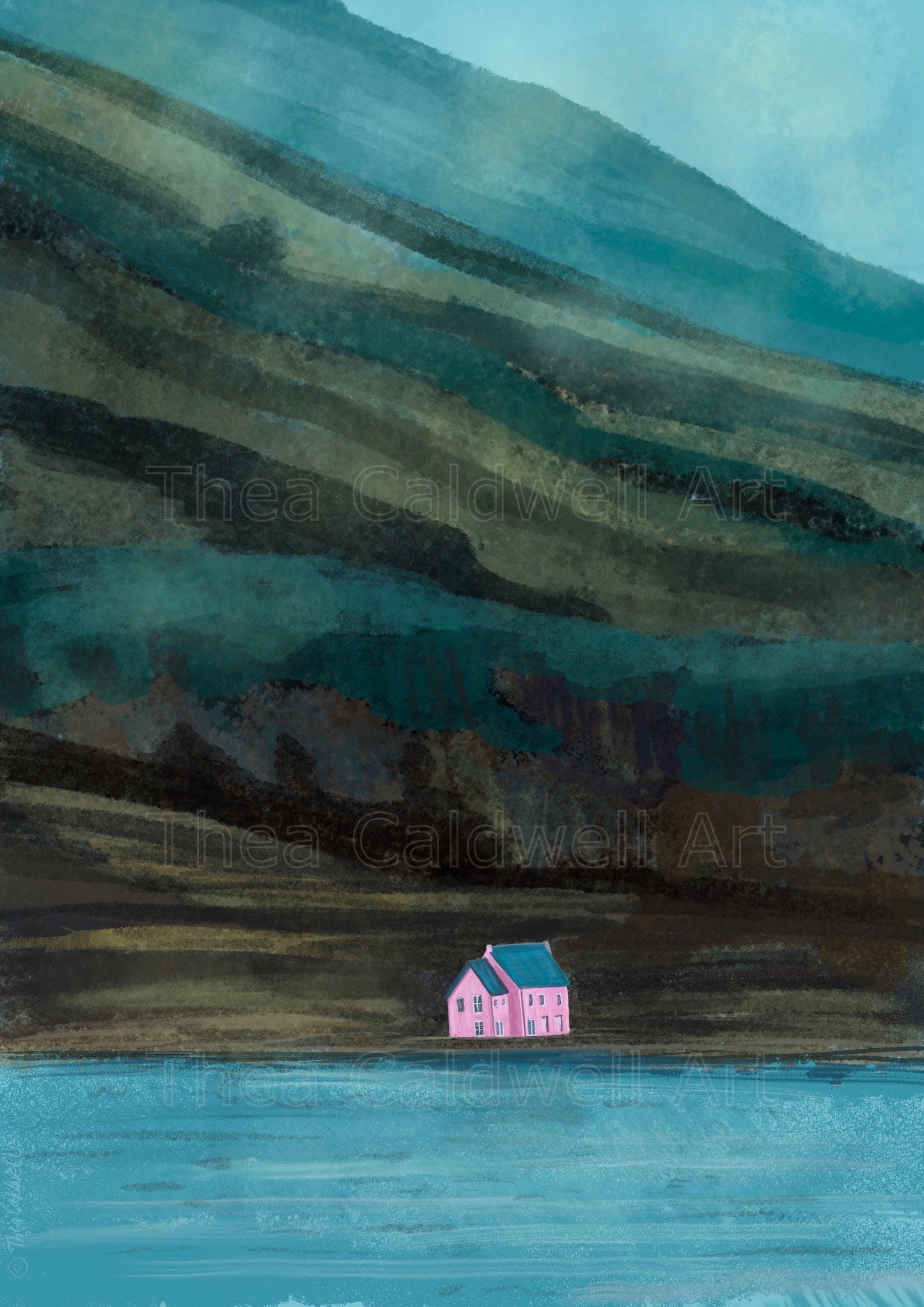 A3 Pink House at Loch Glass. (A3 size) gallery quality print. Unframed.