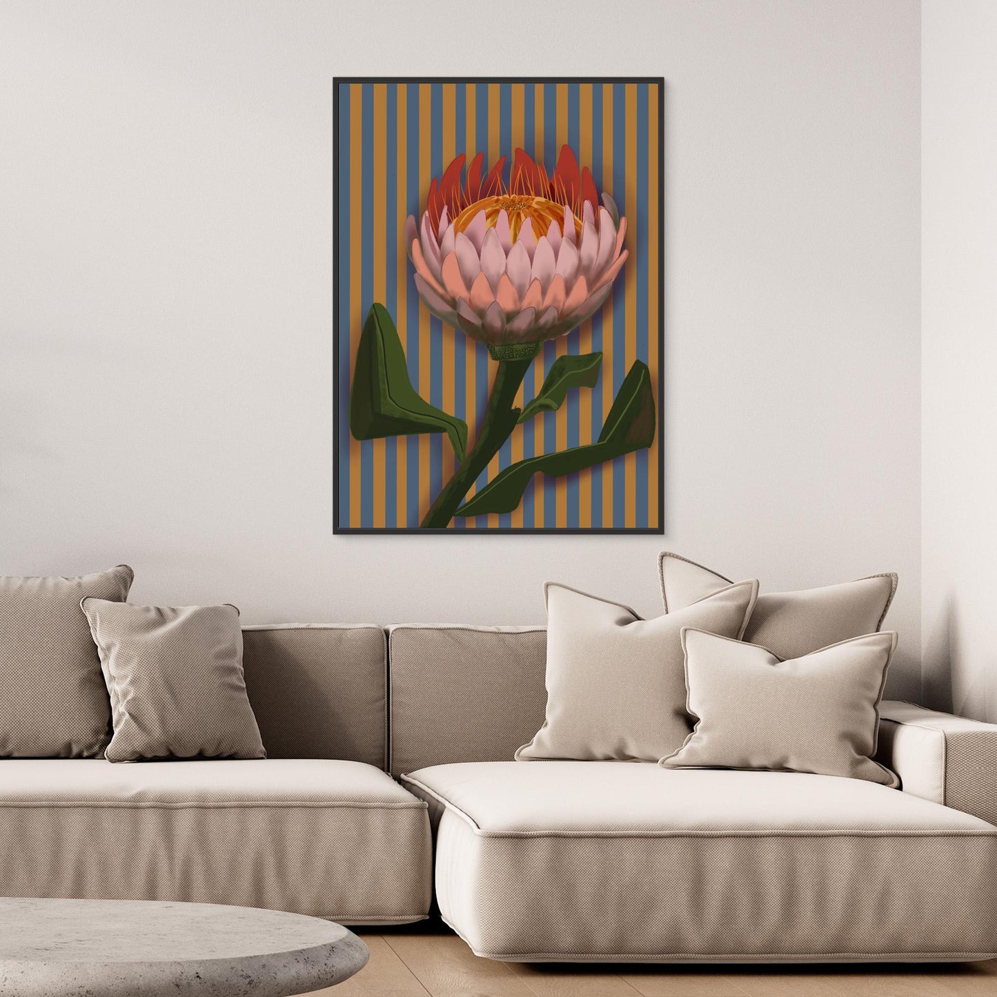 Giant King Protea #2 - gallery style print , oak or black floating frame 