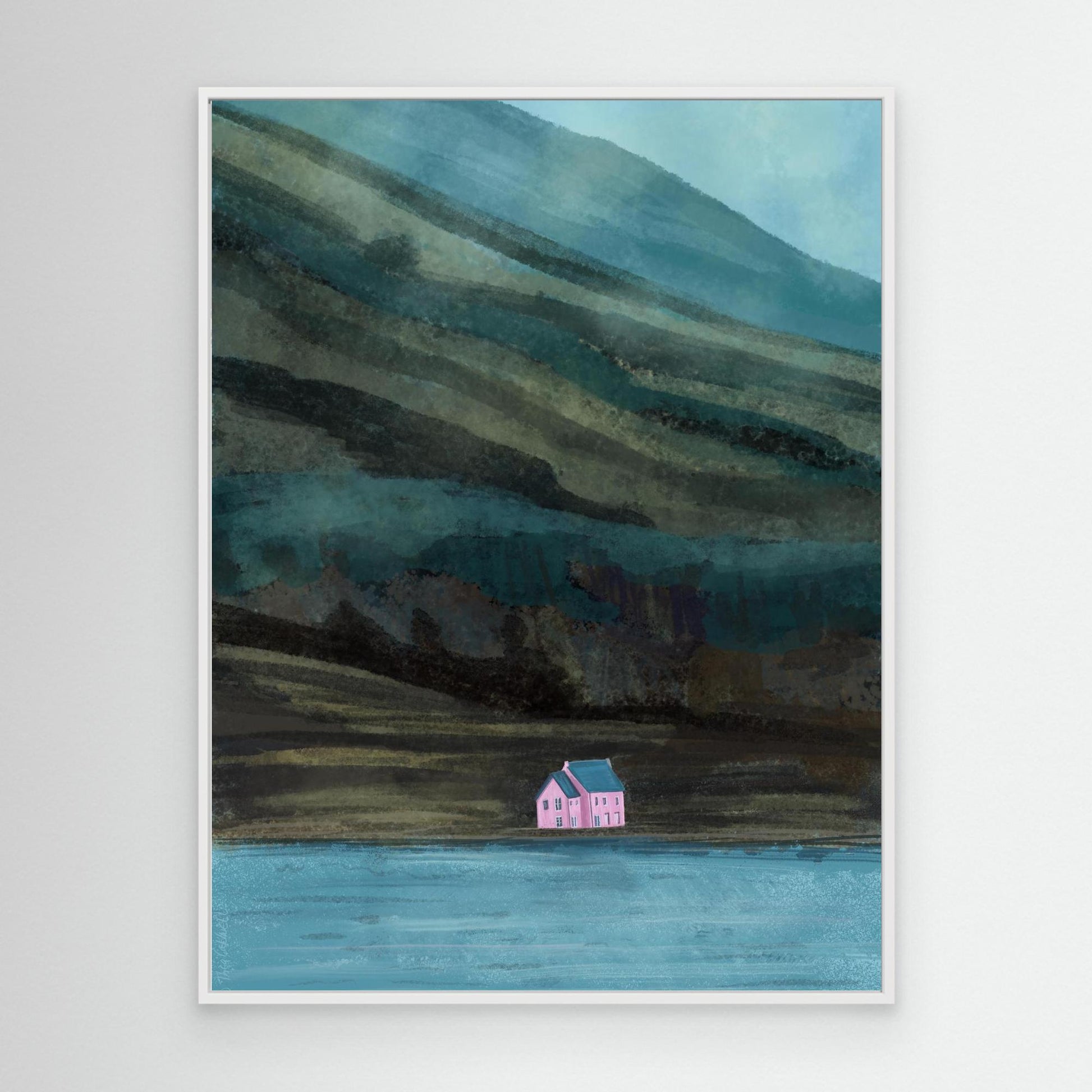 A3 Pink House on Loch Glass print ready to print green pink blue colours Scottish landmark Matt archival acid free paper