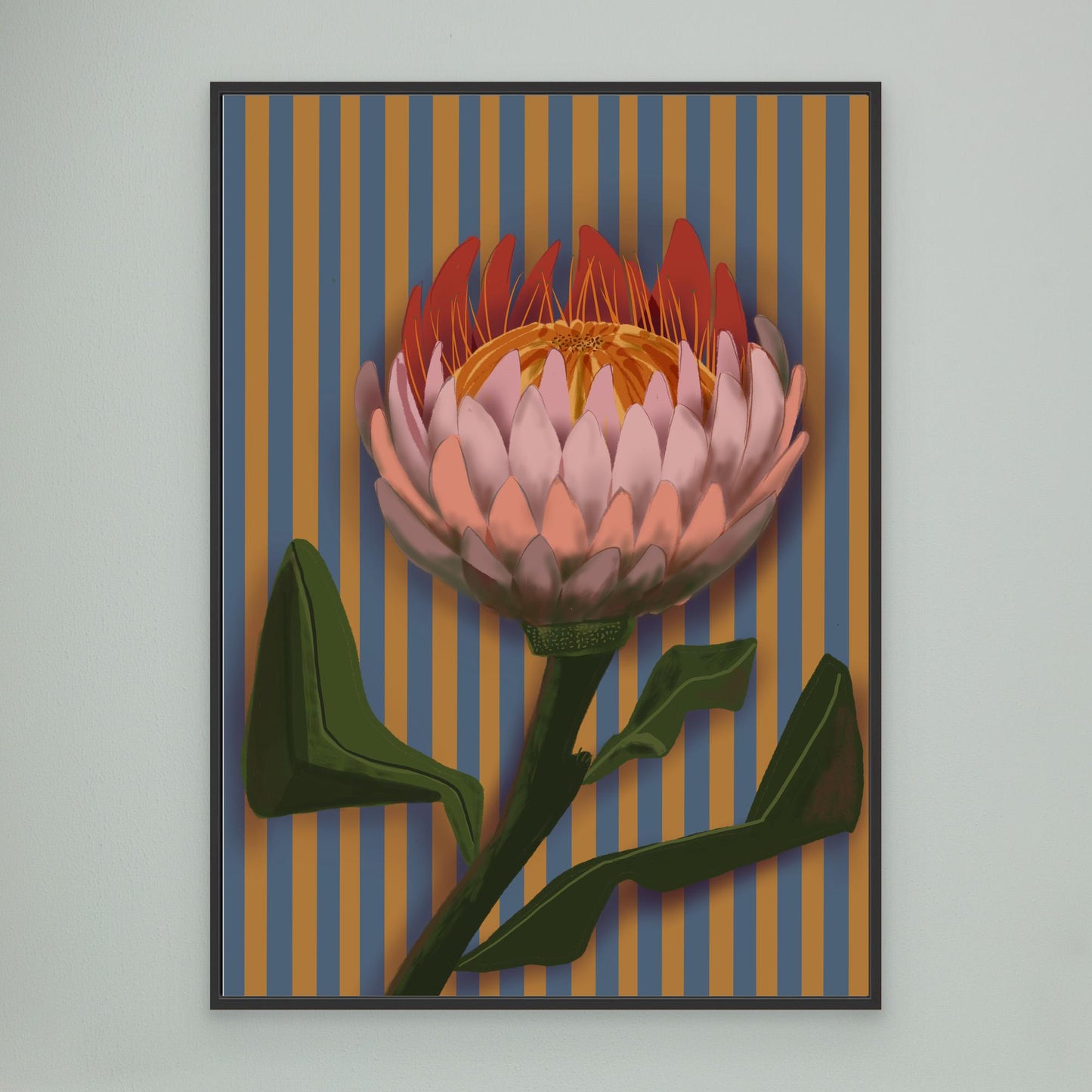 Giant King Protea #2 - gallery style print , oak or black floating frame 