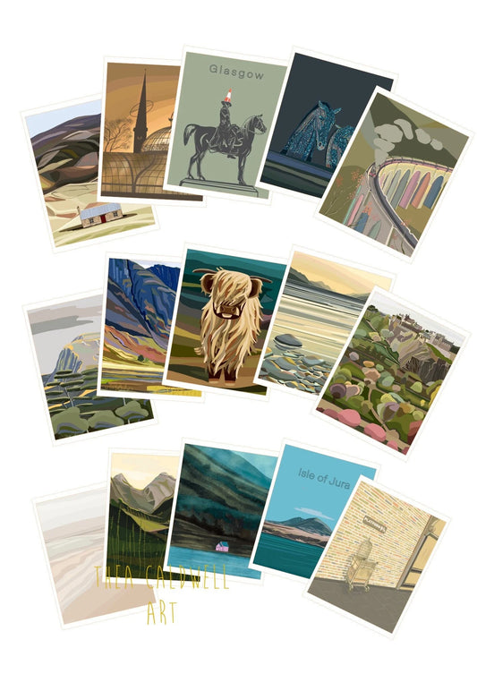 10 x Scottish themed greeting cards, A6 folded, with brown paper envelopes, Scotland on Canvas series, Thea Caldwell Art