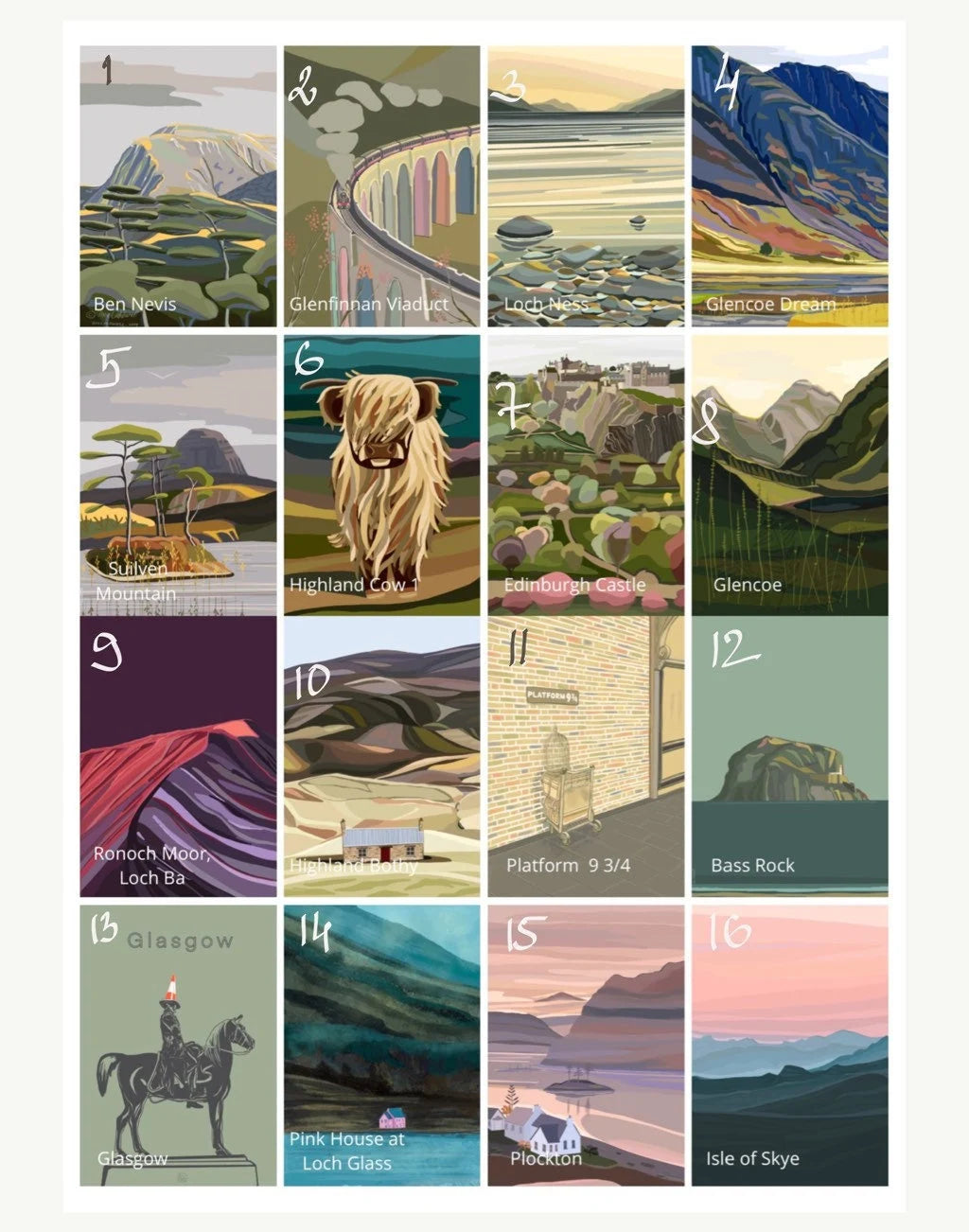 10 x Scottish themed greeting cards, A6 folded, with brown paper envelopes, Scotland on Canvas series, Thea Caldwell Art