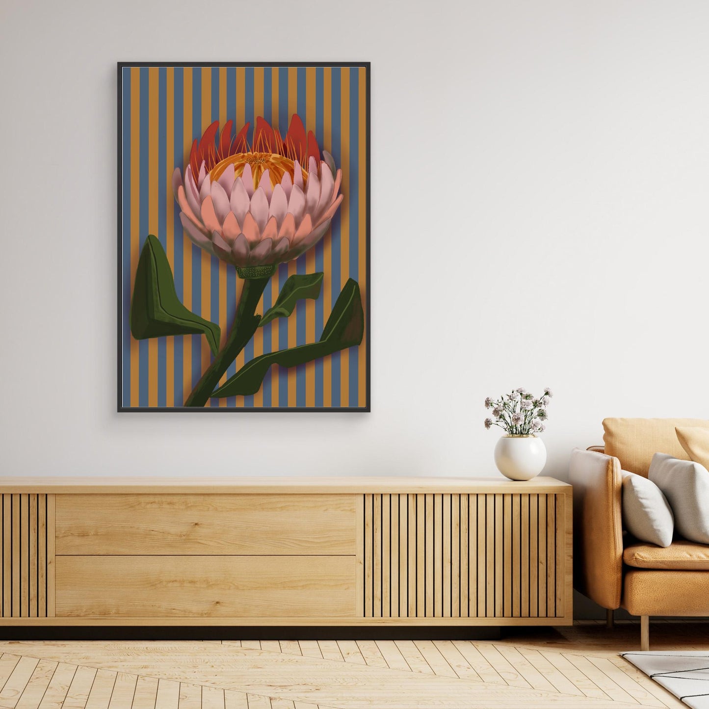 Giant King Protea #2 - gallery style print , oak or black floating frame 