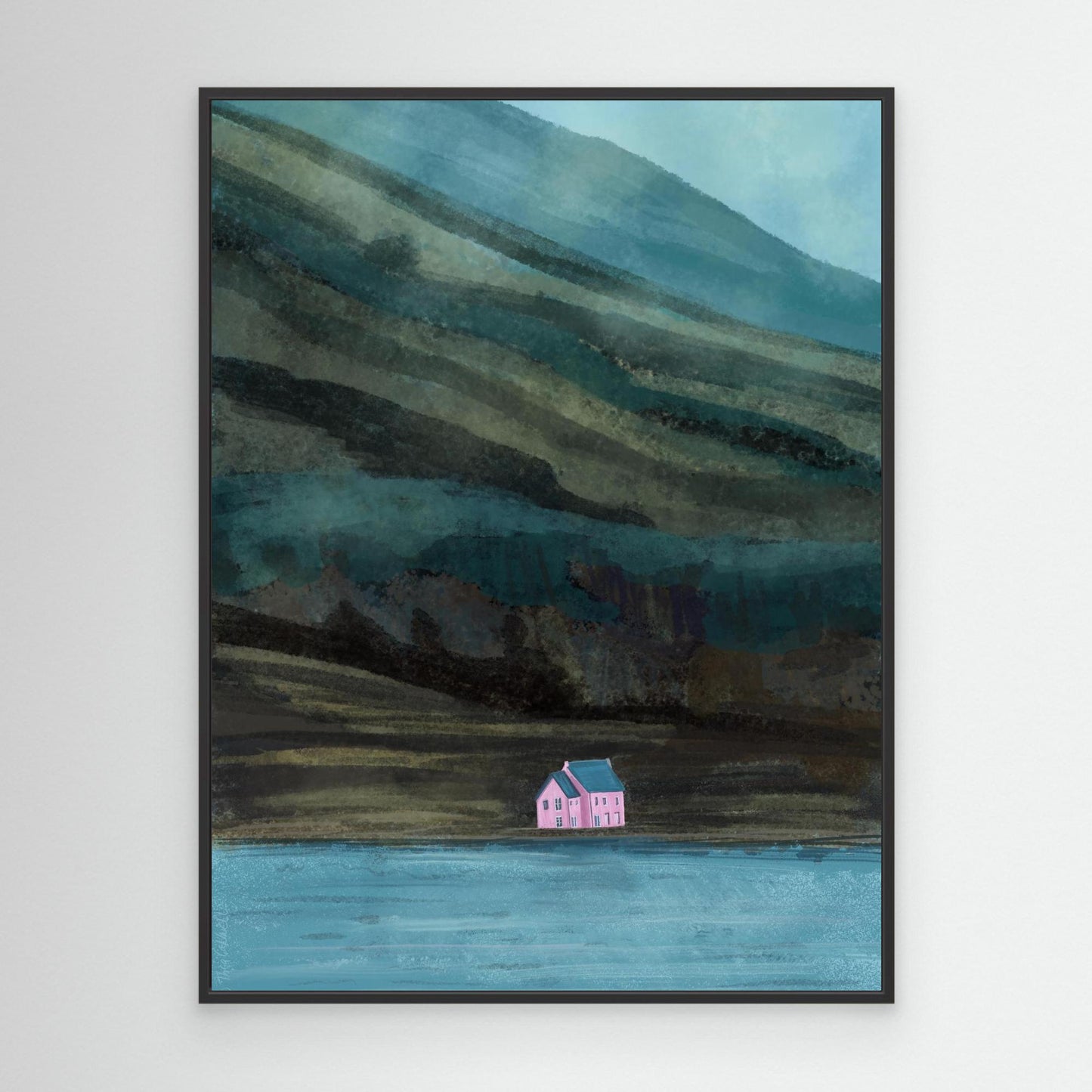 A3 Pink House on Loch Glass print ready to print green pink blue colours Scottish landmark Matt archival acid free paper