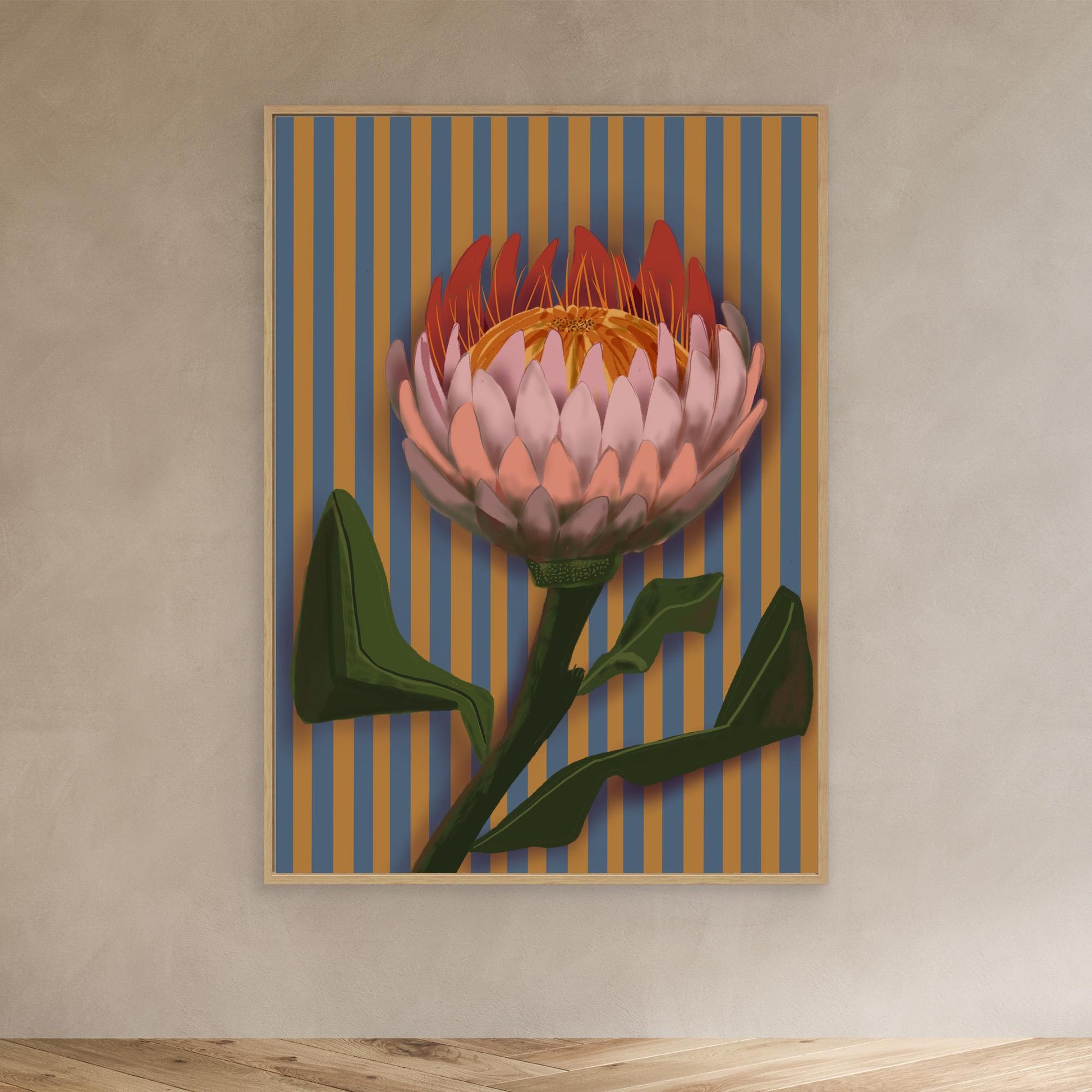 Giant King Protea #2 - gallery style print , oak or black floating frame 