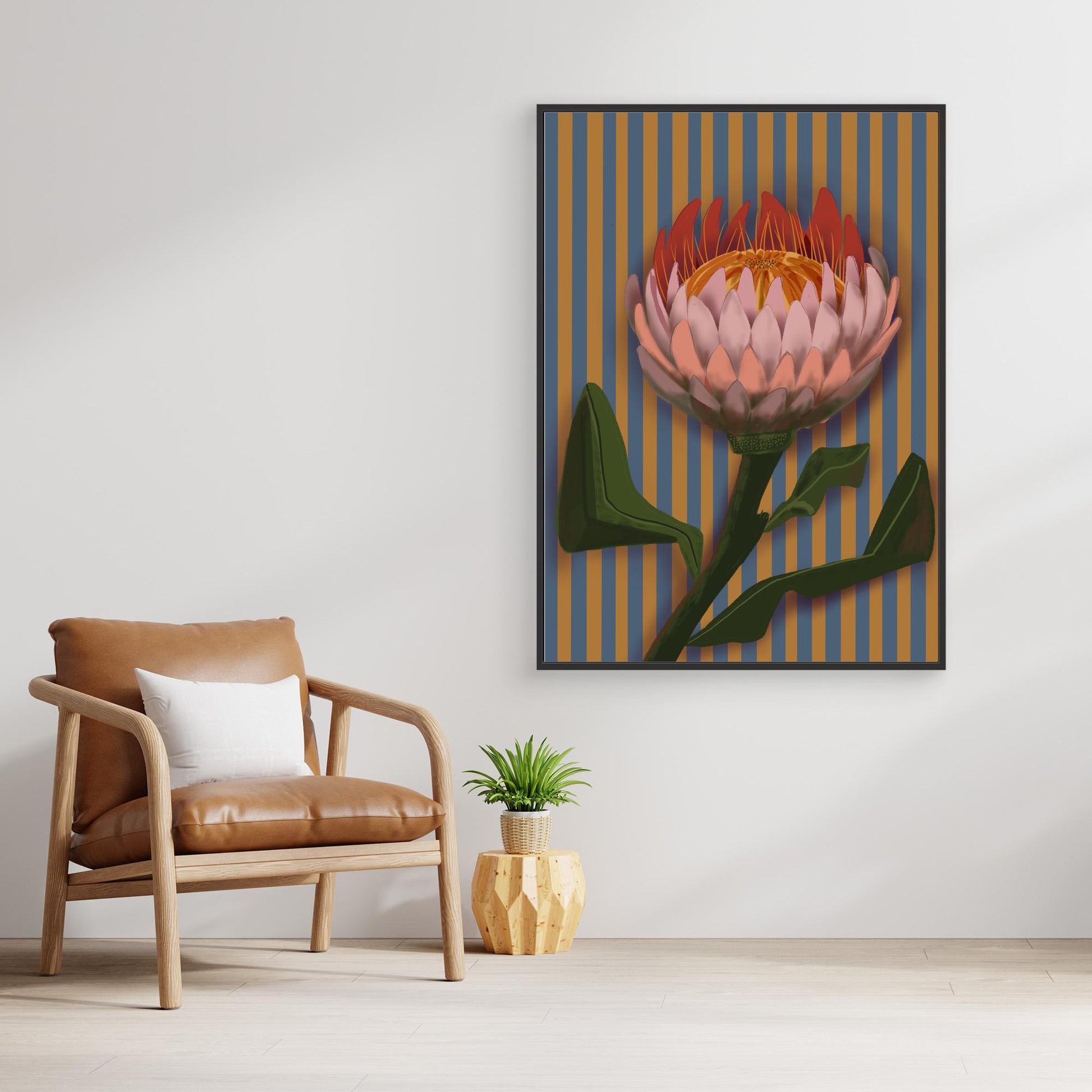 Giant King Protea #2 - gallery style print , oak or black floating frame 