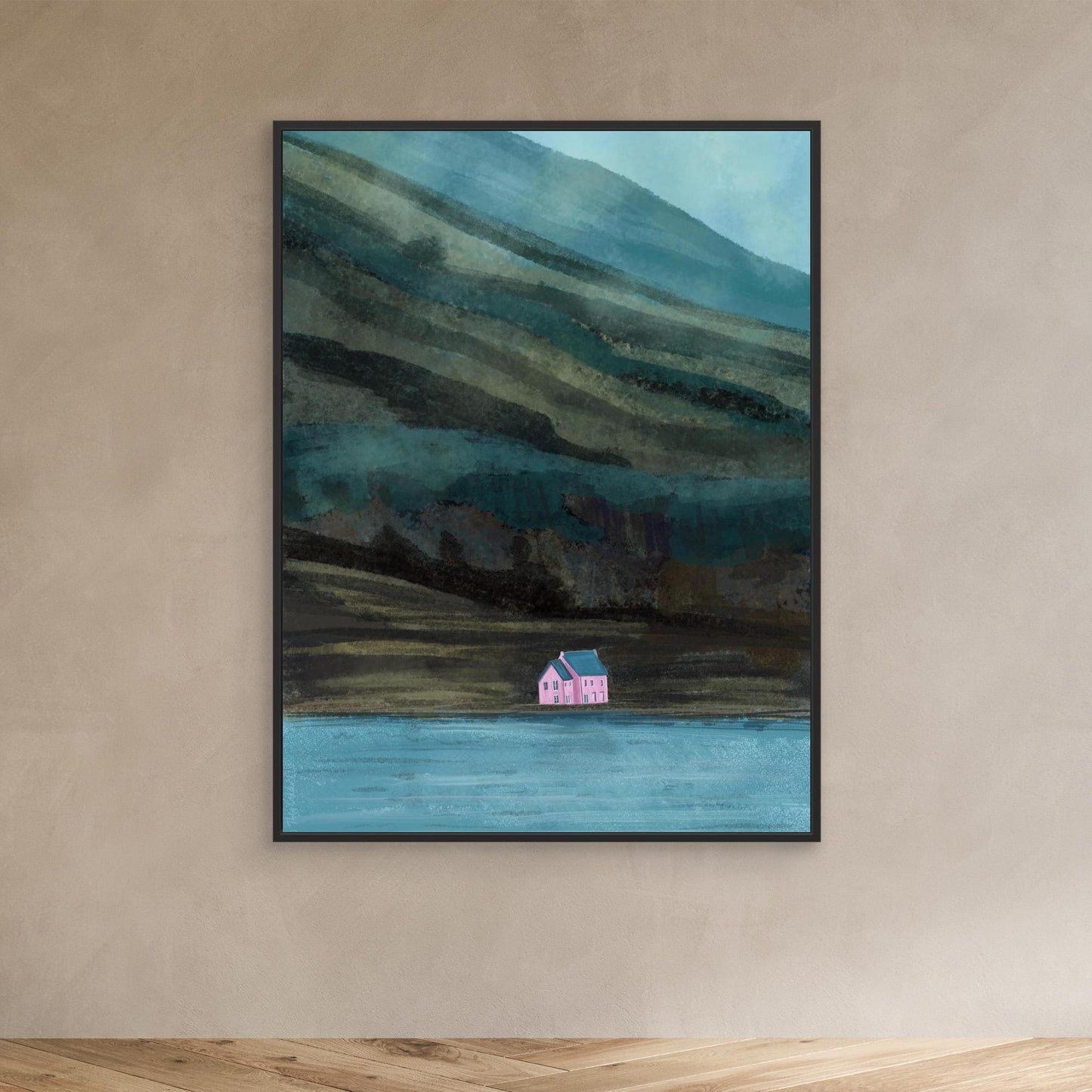 A3 Pink House on Loch Glass print ready to print green pink blue colours Scottish landmark Matt archival acid free paper